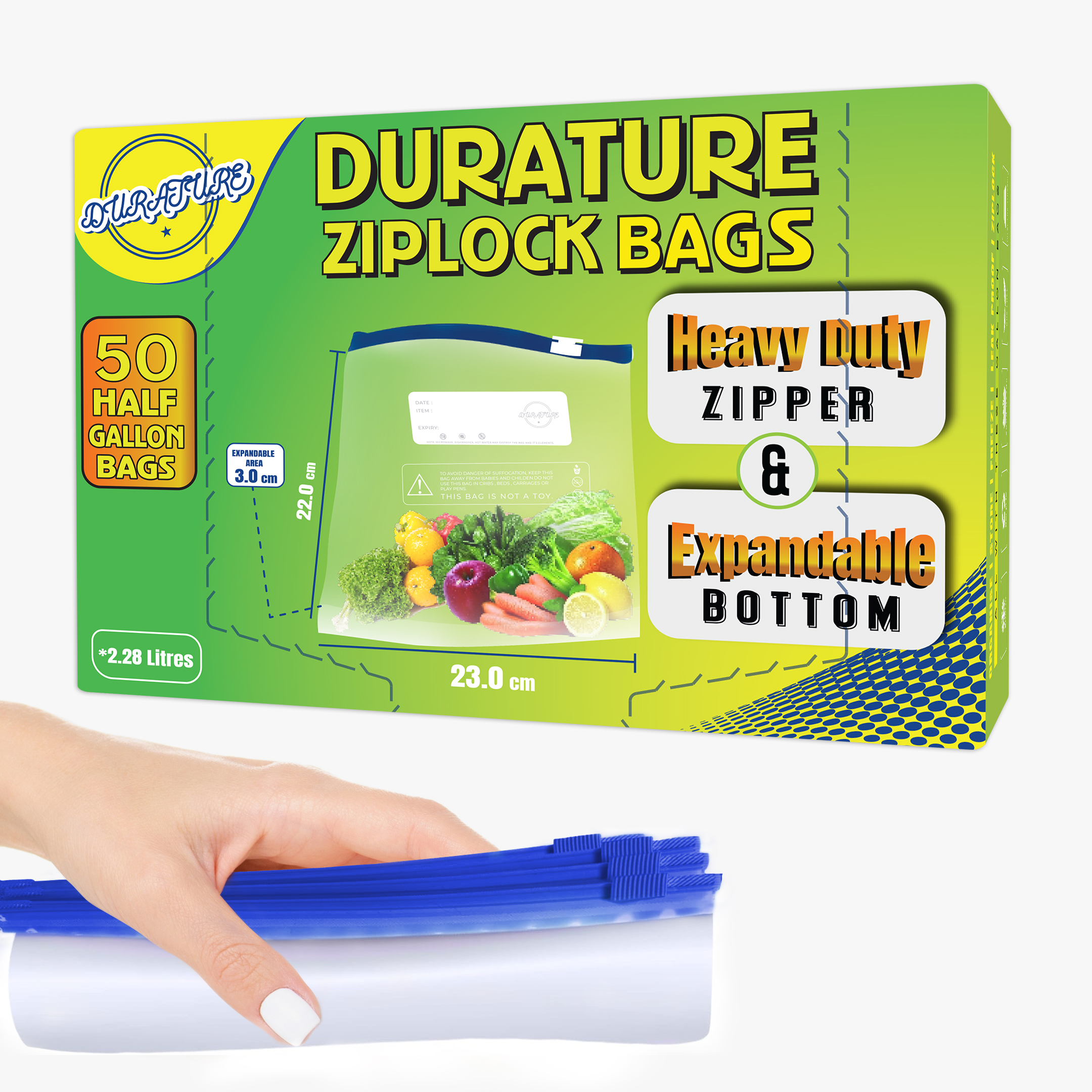 Half Gallon Ziplock Large Food Freezer Bags (2.27L) – 50 Pcs